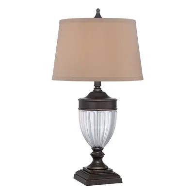 Table Lamp Glass & Metal Tan Fabric Shade Palladian Bronze LED E27 100W