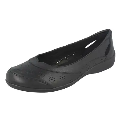 (UK 7, Black) Ladies Padders Cut Out Ballerina Flats Demi - EE Fit