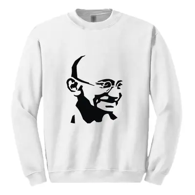 (5XL) Mahatma Gandhi Indian Hero Mens White Sweat Sweater Jumper Sweatshirt