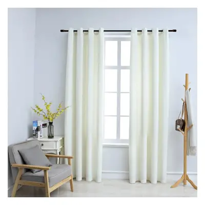 vidaXL 2x Blackout Curtains with Metal Rings Velvet Cream 140x225cm Blind