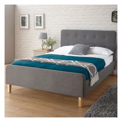 (King) Home Source Ashbourne Fabric Upholstered Low End Bed Frame - Grey