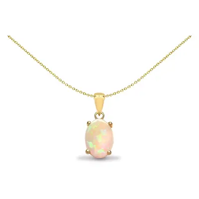 Jewelco London Ladies Solid 18ct Yellow Gold Claw Set Oval Opal Solitaire Solitaire Pendant - 18