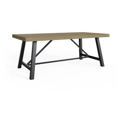 FWStyle Dining Table 2m Fixed Top Industrial Driftwood Solid Pine