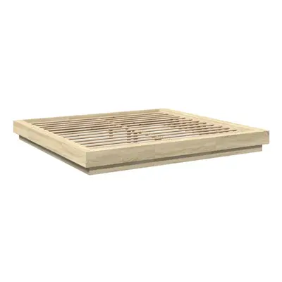 (sonoma oak, x cm) vidaXL Bed Frame and LED Lights Bed Base Mattress Foundation Engineered Wood