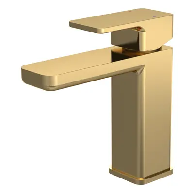 Square Mono Basin Mixer Tap & Push Button Waste - Brushed Brass