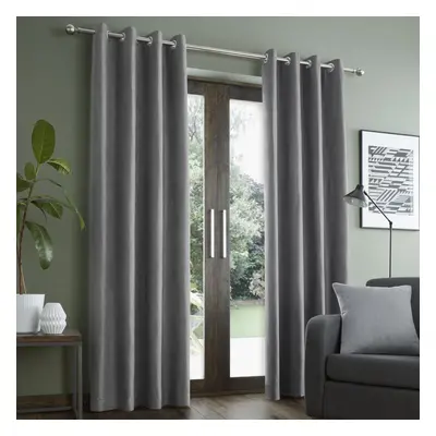 Faux Suede Eyelet Curtains Grey 46" x 54"