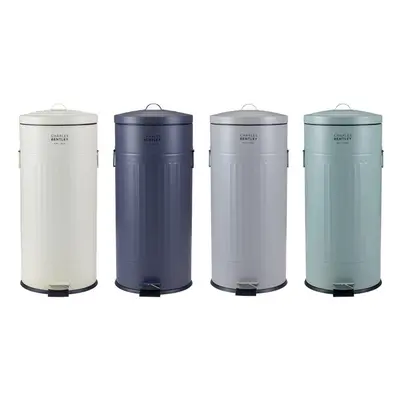 (Dark Blue) Charles Bentley Retro Powder Coated Steel Waste Rubbish Kitchen Pedal Bin - Fully As