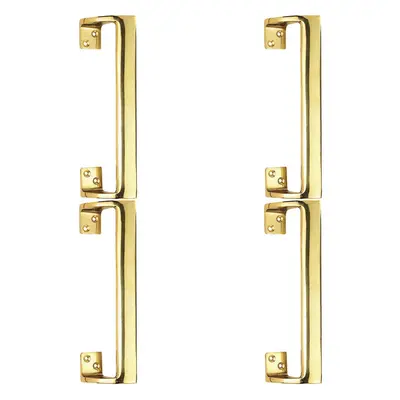 4x Cranked Oval Grip Door Pull Handle 225mm Length 46.5mm Proj Polished Brass