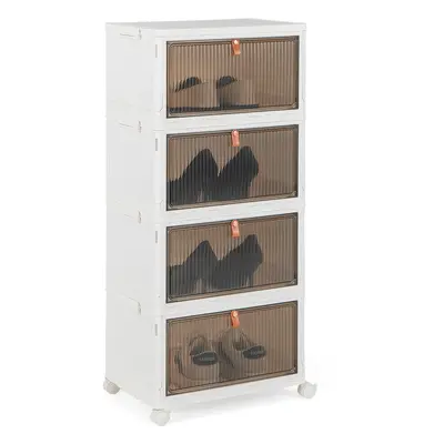 Foldable Tier Shoe Cabinet Rack Stackable Shoe Organizer w/ Wheels