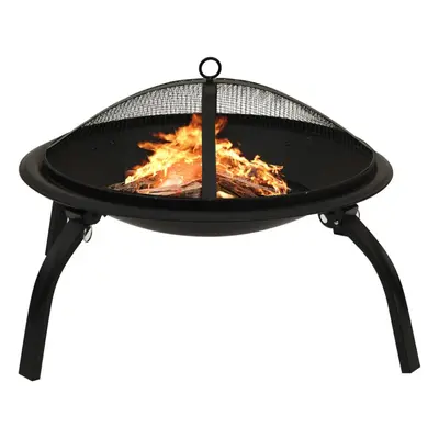 vidaXL 2-in-1 Fire Pit and BBQ with Poker Steel Patio Charcoal Grill Fireplace