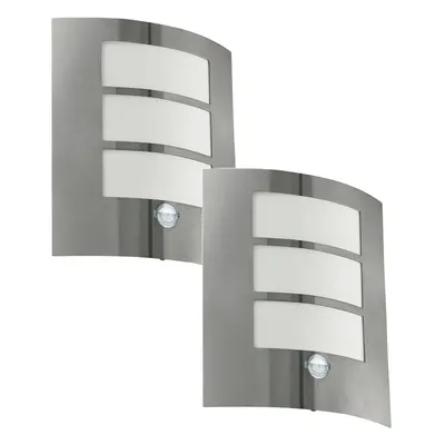 2 PACK IP44 Outdoor Wall Light & PIR Motion Sensor Stainless Steel 60W E27