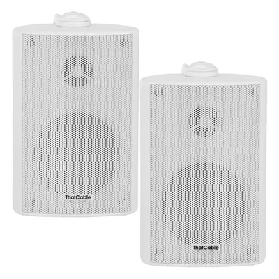 (PAIR) 2x 3" 60W White Outdoor Rated Speakers Wall Mounted HiFi 8Ohm & 100V