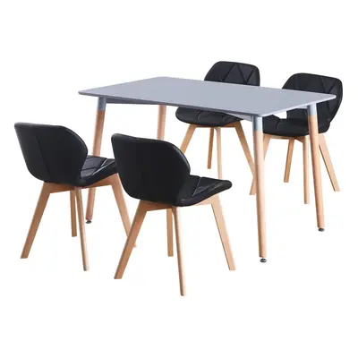 (Grey Table & Black PU Chairs) Charles Jacobs Rectangular Seat Dinner Table & Chair Scandi Set f