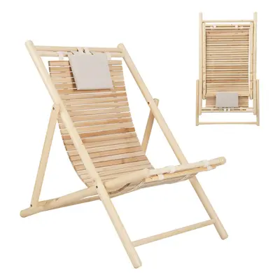 Outdoor Adjustable Sling Chair Folding Wooden Lounger