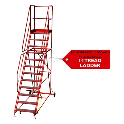 14 Tread HEAVY DUTY Mobile Warehouse Stairs Anti Slip Steps 4.15m Safety Ladder