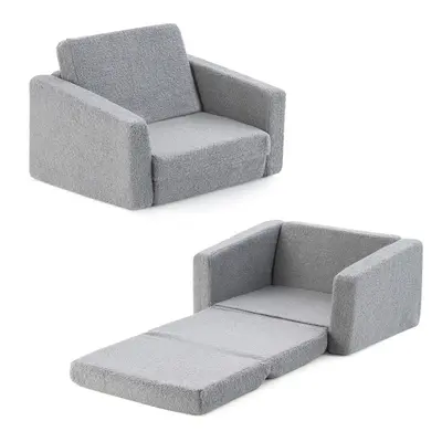 2-in-1 Fold out Teddy Fleece Couch Kid's Convertible Sofa to Lounger