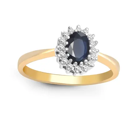 (O) Jewelco London 9ct Yellow Gold H I2 0.12ct Diamond and Oval Blue 0.56ct Sapphire Classic Roy