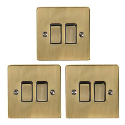 3 PACK Gang Double Metal Light Switch ANTIQUE BRASS Way 10A Black Trim