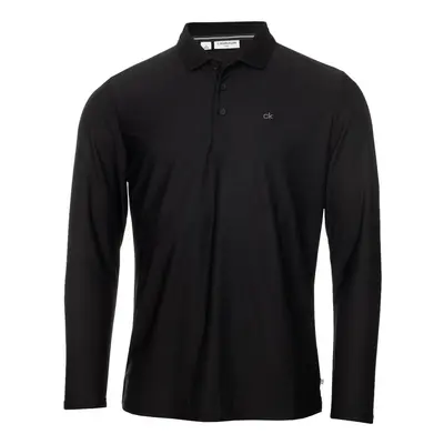 (M, Black) Calvin Klein Mens Long Sleeve Light Central Golf Polo Shirt