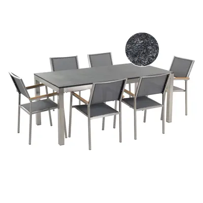 6 Seater Garden Dining Set GROSSETO Stone Flamed Granite Effect Grey