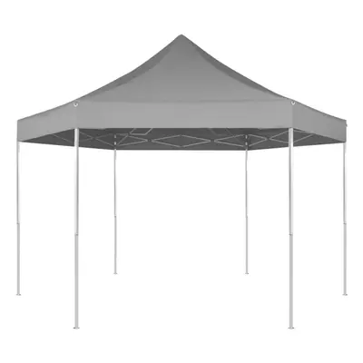 vidaXL Hexagonal Pop-Up Foldable Marquee Grey 3.6x3.1m Gazebo Canopy Tent