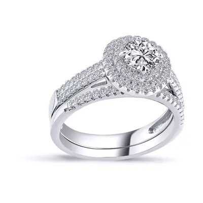 (O) Jewelco London Ladies Rhodium Plated Sterling Silver Cubic Zirconia Solitaire Halo Eternity 