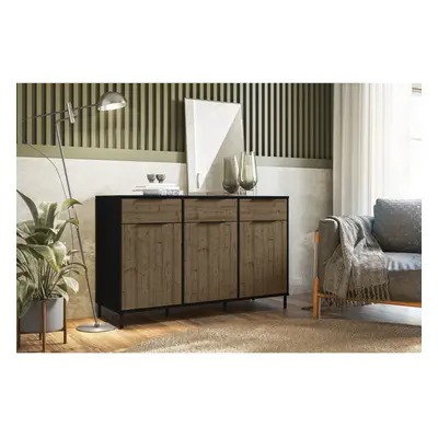 Seconique Madrid Door Sideboard Storage Cabinet Unit - Black & Acacia Effect