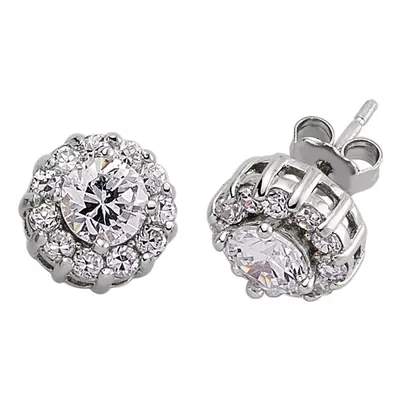 Jewelco London Ladies Sterling Silver Cubic Zirconia Halo Stud Earrings - GVE027