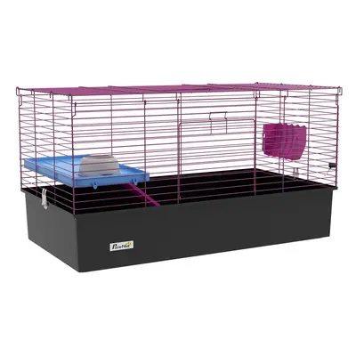 PawHut Small Animal Cage, Rabbit Guinea Pig Hutch, Pet Playhouse, Black