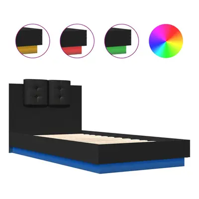 vidaXL Bed Frame with Headboard and LED Lights Bed Black 90x190 cm Single