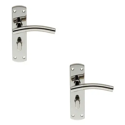 2x Curved Lever on Bathroom Backplate Handle x 44mm Polished & Satin Steel