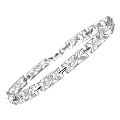 Jewelco London 9ct White Gold Round 10pts Diamond Filigree Paper Link Bracelet - PBCAXL02111W