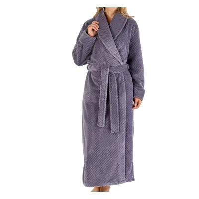 (Grey, Small - UK 10/12) Slenderella Ladies Waffle Fleece Shawl Collar Long Dressing Gown