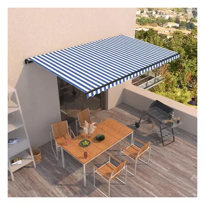 vidaXL Manual Retractable Awning 500x350 cm Blue and White Outdoor Garden