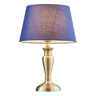 Table Lamp Antique Brass Plate & Navy Cotton 60W E27 Base & Shade e10349