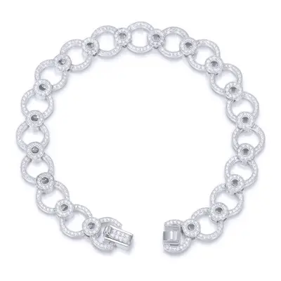 Jewelco London Rhodium Silver Round CZ Circle Eclipse Ring Links Chain Bracelet Â½oz - ABB206-7.