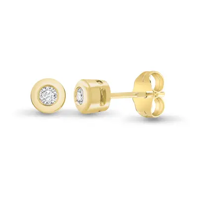 Jewelco London Ladies Solid 9ct Yellow Gold Rub Over Set Round H I1 0.1ct Diamond Solitaire Stud