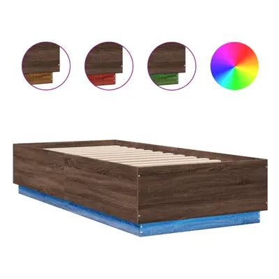 vidaXL Bed Frame with LED Lights Bed Base Brown Oak 90x200 cm Engineered Wood