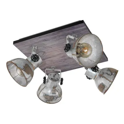 Adjustable Bulb Ceiling Spotlight Wood & Raw Industrial Steel Shade 40W E27