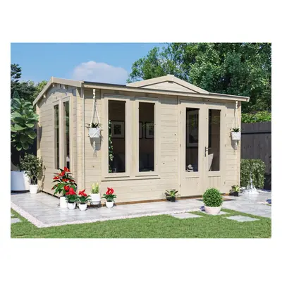 Dunster House Log Cabin Summer House 4m x 3m DIY Outdoor Building Shed GhostFlower 34mm