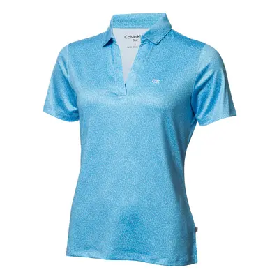 (UK 8, Heritage Blue/White) Calvin Klein Womens Crackle Stretch Moisture Wicking Golf Polo Shirt