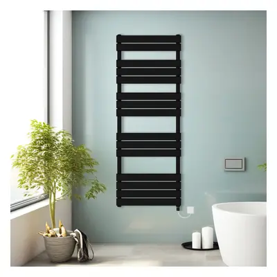 (Black, 1600x600mm) Prefilled Electric Heated Towel Rail Radiator Flat Panel Warmer Ladder