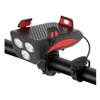 (Red) 4-in-1 400LM Bike Light + USB Horn Lamp + Phone Hold + Power Bank Modes LED Headlight Mode