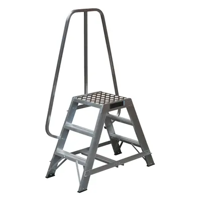 0.7m Heavy Duty Double Sided Fixed Step Ladders Safety Handrail & Wide Platform