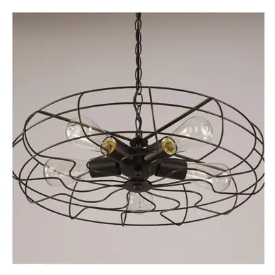 (Black) Industrial Wind Guest Dining Cafe Chandelier American Retro Wrought Iron Fan Ceiling Lam