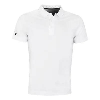 (M, Bright White) Callaway Golf Mens Solid Ribbed Moisture Wicking Stretch Golf Polo Shirt