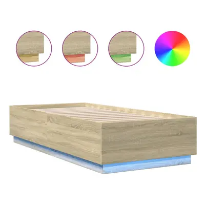 vidaXL Bed Frame with LED Lights Bed Sonoma Oak 90x200 cm Engineered Wood