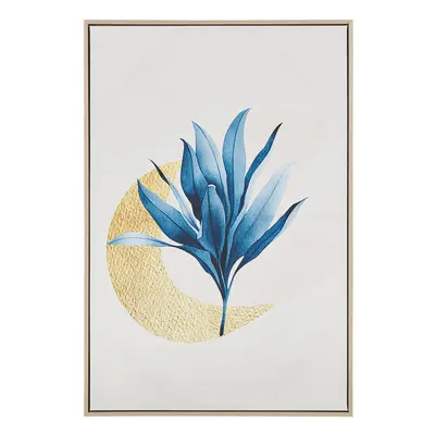 Floral Motif Framed Canvas Wall Art x cm Beige and Blue CORVARO