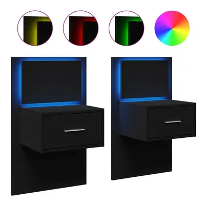 (black, pcs) vidaXL Wall-mounted Bedside Cabinet with LED Lights Bed Table Bed Cabinet