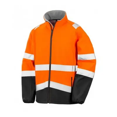 (L, Fluorescent Orange/Black) Result Adults Safe-Guard Printable Safety Soft Shell Jacket